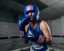 TITLE Classic USA Boxing Competition Headgear – With Cheeks -Power Punch CACHXBL 1
