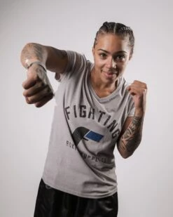 Fighting Women's Distressed V-Neck Tee -Power Punch FSWTS14 GR