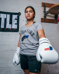 Fighting Women's Distressed V-Neck Tee -Power Punch FSWTS14GR 1