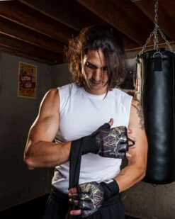 TITLE Boxing Defender Sublimated Glove Wraps -Power Punch KSGWBKGD 1