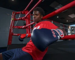 TITLE Boxing Sugar Ray Leonard 1976 Montreal Special Edition Leather Training Gloves -Power Punch SRLOTGBLRD 4