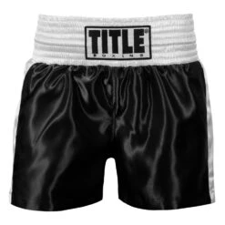 TITLE Boxing Professional Women’s Satin Striped Boxing Trunks -Power Punch TPBTW2 BK WH 2