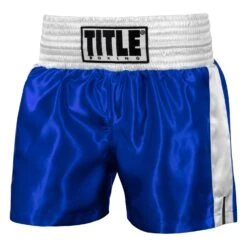 TITLE Boxing Professional Women’s Satin Striped Boxing Trunks -Power Punch TPBTW2 BL WH 1