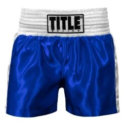 TITLE Boxing Professional Women’s Satin Striped Boxing Trunks -Power Punch TPBTW2 BL WH 2