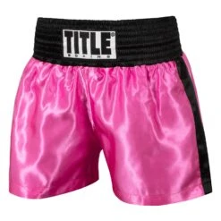 TITLE Boxing Professional Women’s Satin Striped Boxing Trunks -Power Punch TPBTW2 PK BK 1