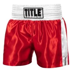 TITLE Boxing Professional Women’s Satin Striped Boxing Trunks -Power Punch TPBTW2 RD WH 1