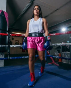 TITLE Boxing Professional Women’s Satin Striped Boxing Trunks -Power Punch TPBTW2PK 1