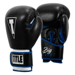 TITLE Boxing Leather Big League Training Gloves -Power Punch bltg2 bk bl 02