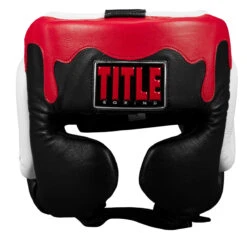 TITLE Boxing Gel Lava Leather Series Headgear -Power Punch mlvlhg bk wh rd 2 1