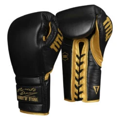 TITLE Boxing Roberto Duran Leather Sparring Gloves -Power Punch rdsg bk gd 02