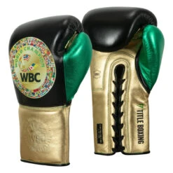 WBC By TITLE Boxing Green Belt Sparring Gloves -Power Punch wgbsg bk gd gn 2 1