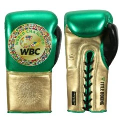 WBC By TITLE Boxing Green Belt Sparring Gloves -Power Punch wgbsg gn gd bk 1 1
